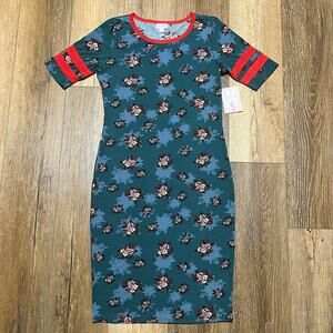 NWT LuLaRoe Julia Floral Teal MIDI Bodycon Shirt Dress Small Comfort Preppy Boho